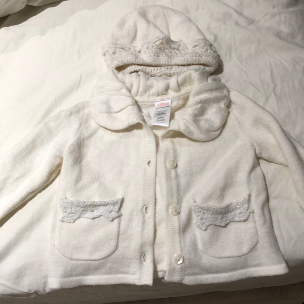 Gymboree White cardigan hat ruffled neck worn 1x